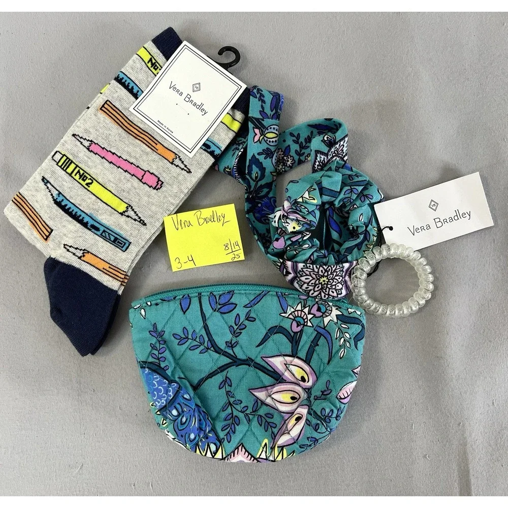 Vera‎ Bradley Peacock Pouch Small Zip Pouch Aqua Blue socks and hair accessories
